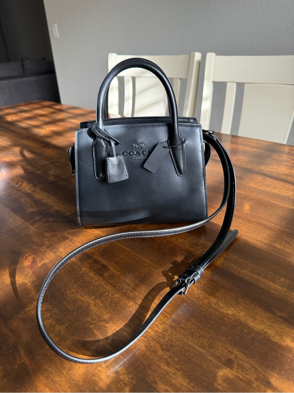 Coach Black Leather Mini Satchel with Removable Strap